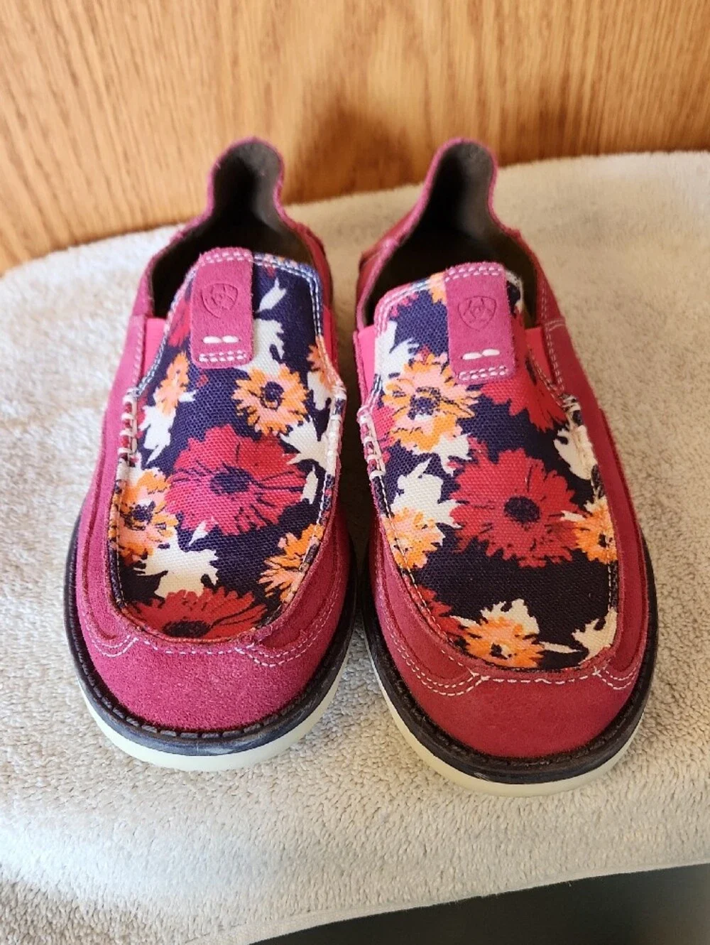 Ariat Pink Suede Floral Slip-On Moccasins